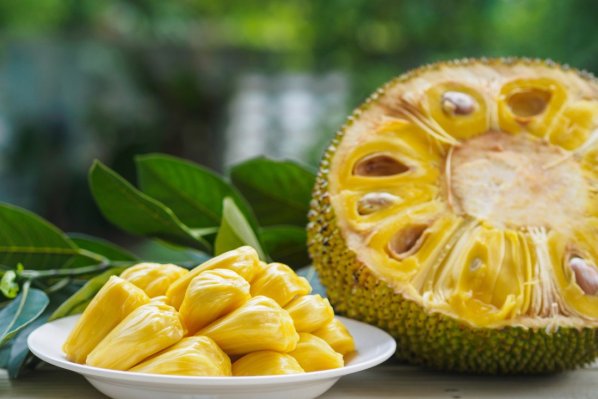Eine aufgeschnittene Jackfruit als Fleischersatz