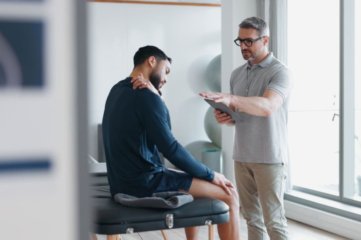 Ein Mann mit Myositis wird behandelt.
