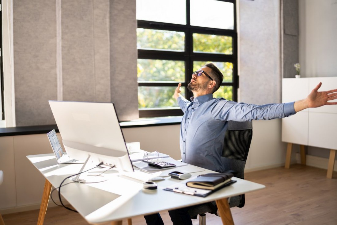 Stretch Exercise Workout At Office Business Desk