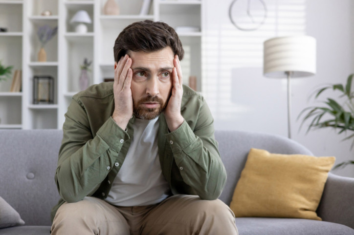 Ein Mann klagt aufgrund von Zytomegalie über Kopfschmerzen