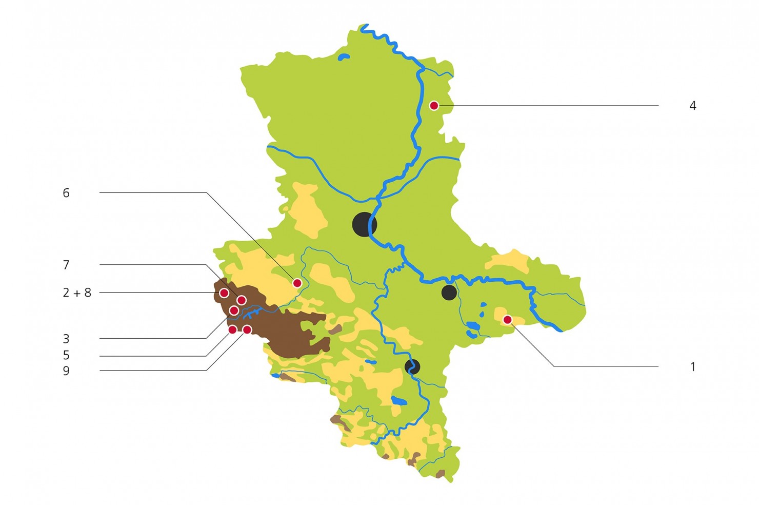 Karte von Sachsen-Anhalt mit Wandertouren