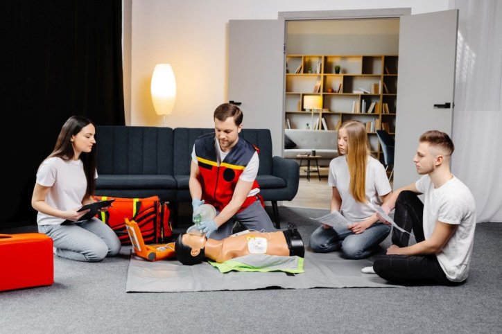 Auszubildende nehmen an einer Erste-Hilfe-Schulung teil