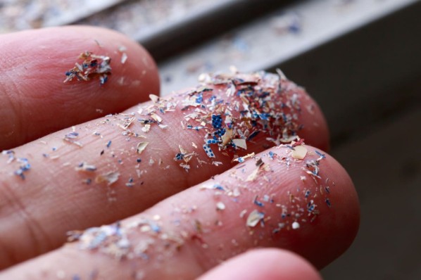 Mikroplastik-Partikel auf Fingerkuppen