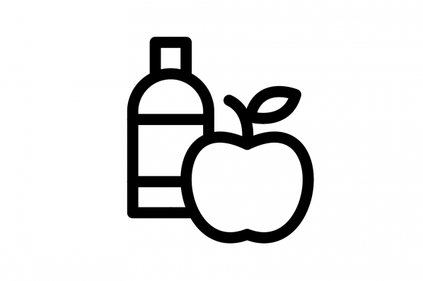 Symbol einer Apfels neben einer Trinkflasche